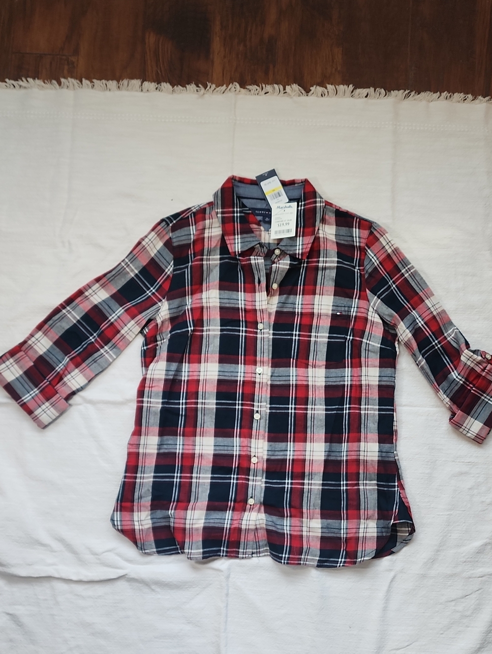 Classic Women’s Plaid Button-Up Shirt - Red & Navy